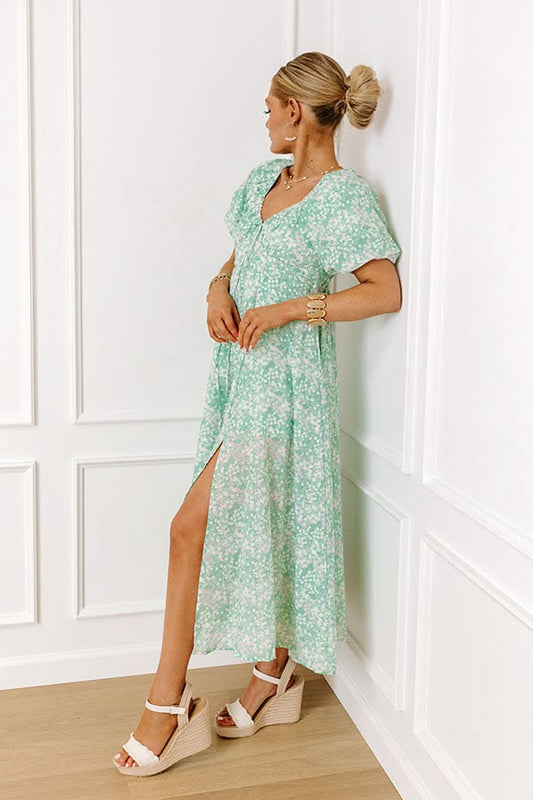 Whimsical Daydream Floral Midi in Seaglass