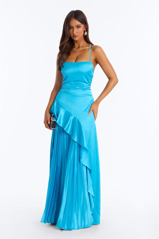 Veronica Pleated Ruffle Satin Gown