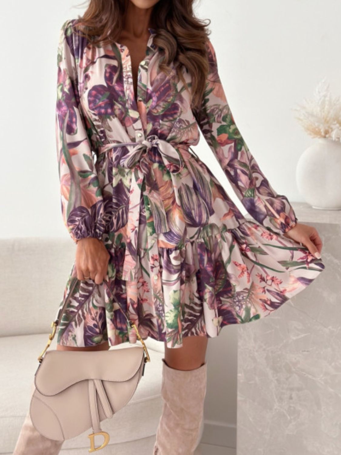 Blush Pink Arabella Floral Ruffle Dress
