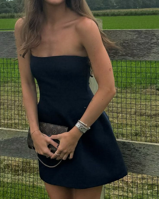 Sexy Sheath Strapless Black Satin Mini Short Formal 8th Grade Homecoming Dresses Summer Middle School Hoco Dress 20th Bi