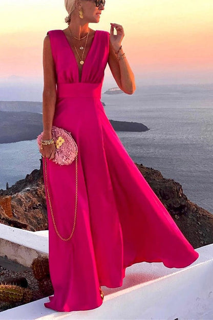 Rose red Evangeline V-Neck Maxi Dress