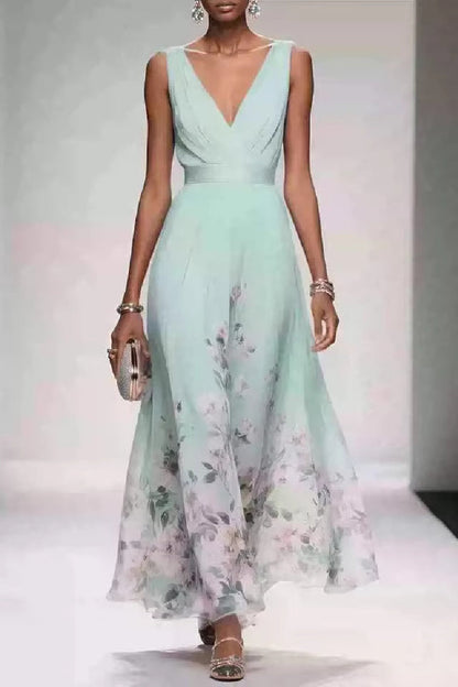 Light Green Arabella A-Line Tea Length Chiffon Dress