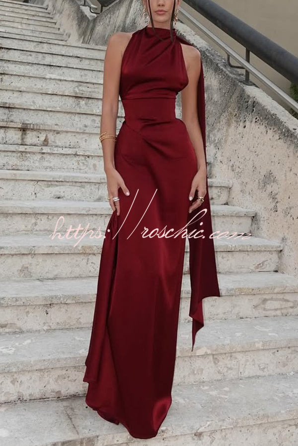 Wine Red Isabelle Satin Maxi Dress
