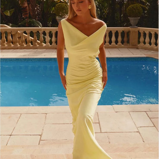 Margot Satin Maxi Dress in Canary Yellow