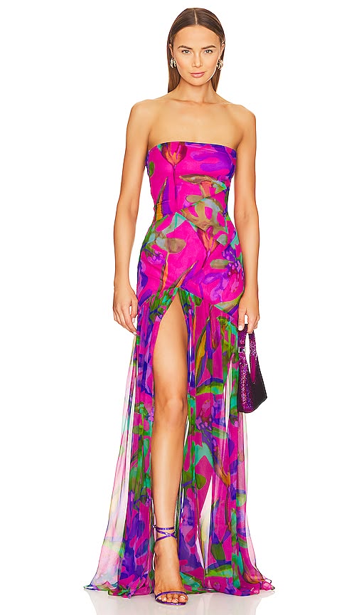 Nicole Silk Tropical Leaf Dress