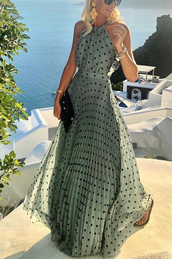Blackish Green Valentina Dot Print Maxi Dress