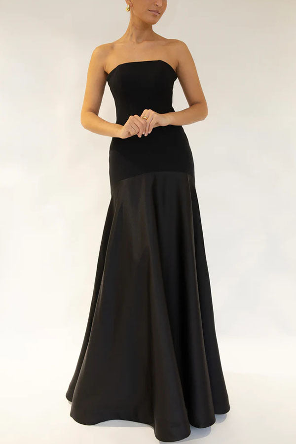 White Vivienne Satin Patchwork Strapless Gown