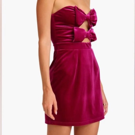 Avec Les Filles Dresses | Avec Les Filles Bow Velvet Peek-A-Boo Mini Dress - Size Large - Valentine’s Day | Color: Pink/