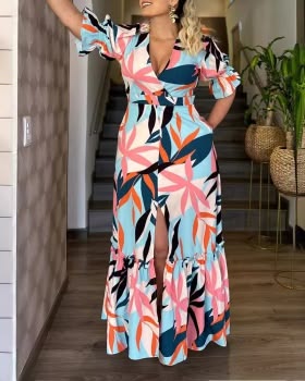 Margot Lotus Leaf Waist-Defined Dress