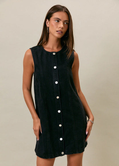 Washed Black Remi Denim Mini Dress