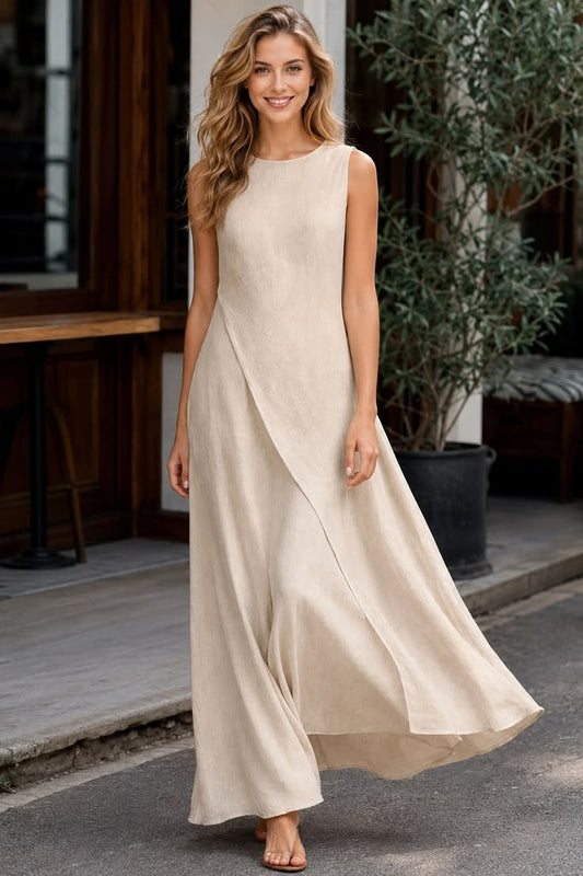 Single-Color Sleeveless Dress with Uneven Hemline