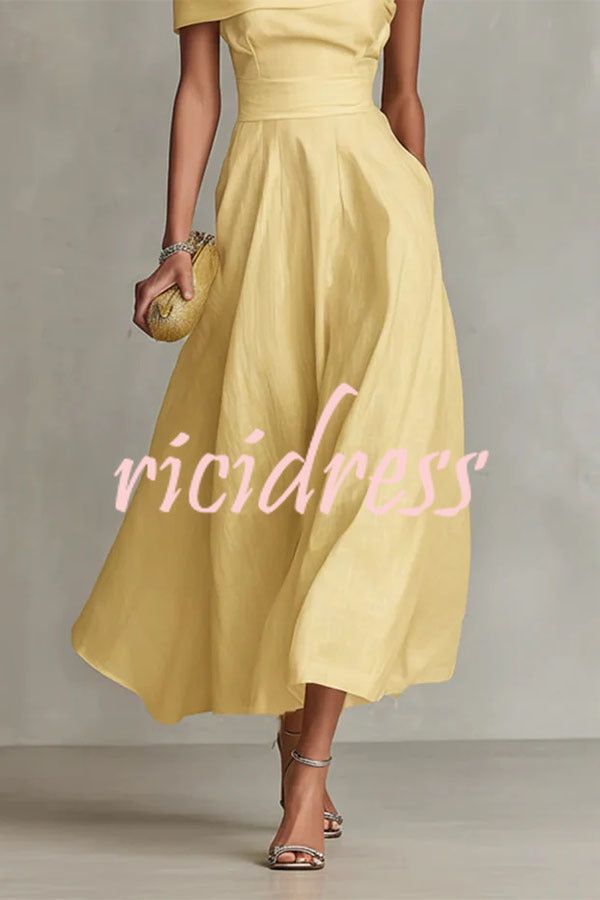 Blue Margot One-Shoulder A-Line Midi Dress