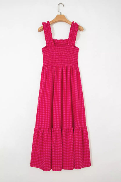 Deep Rose Margot Plaid Midi Dress in Deep Rose