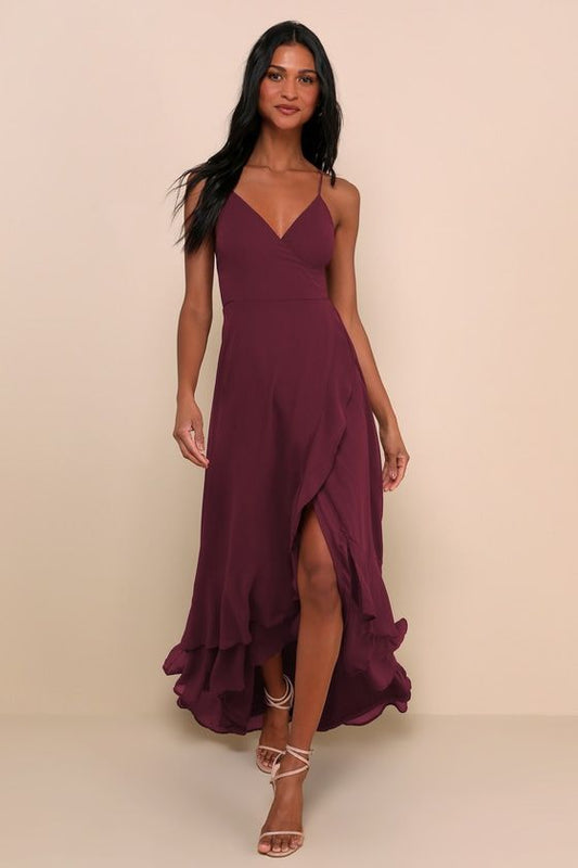 Violet Lace-Up High-Low Maxi Dress
