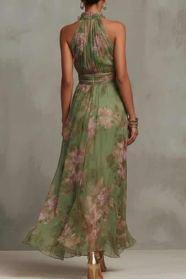 Green Margot Floral Halter Maxi Dress