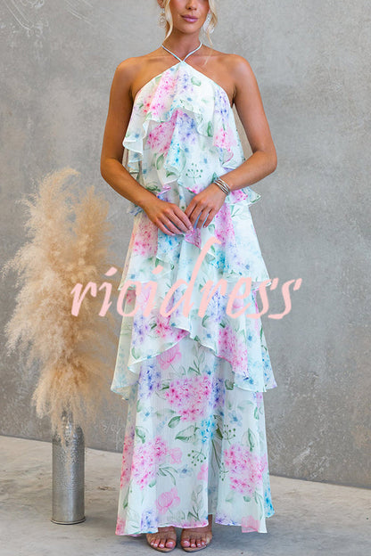 Pink Eden Chiffon Floral Maxi Dress
