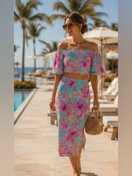 Esmeray Printed Linen Midi Skirt Set