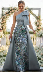 Arabella Beaded One-Shoulder Floor-Length Dress