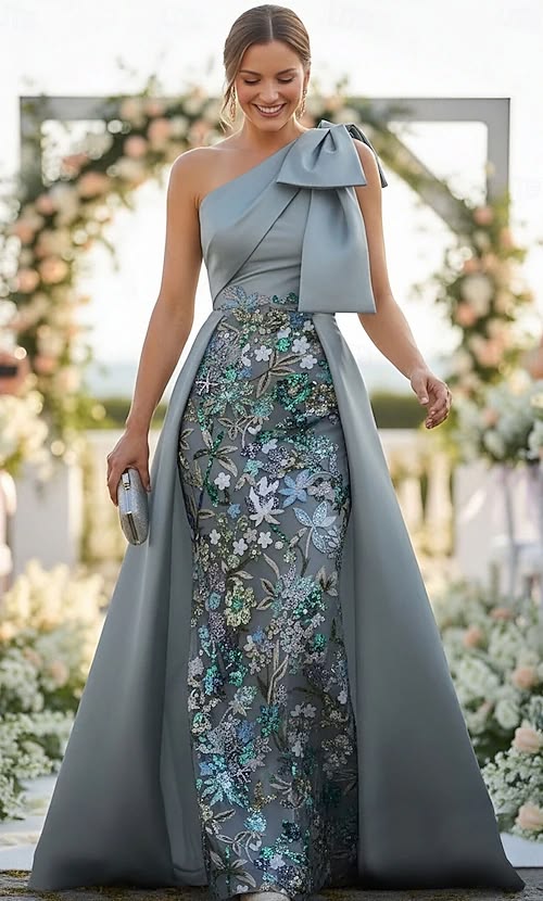 Arabella Beaded One-Shoulder Floor-Length Dress