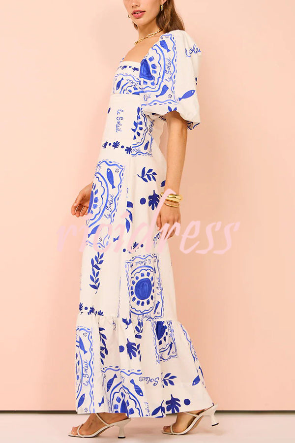 Blue Ophelia Linen Blend Maxi Dress