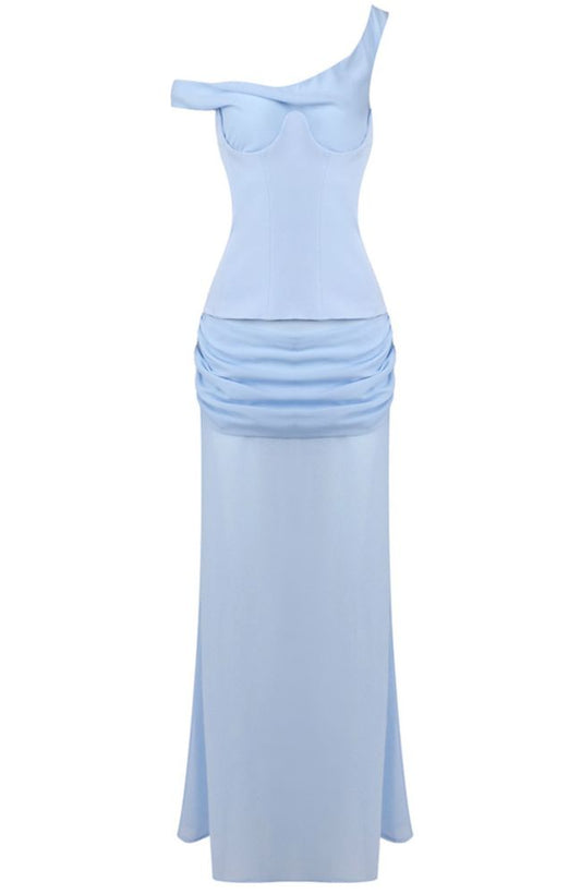 Vivienne One-Shoulder Corset Maxi Dress in Sapphire