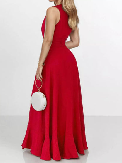 Deep Red Arabella Ruffled High-Low Maxi Dress