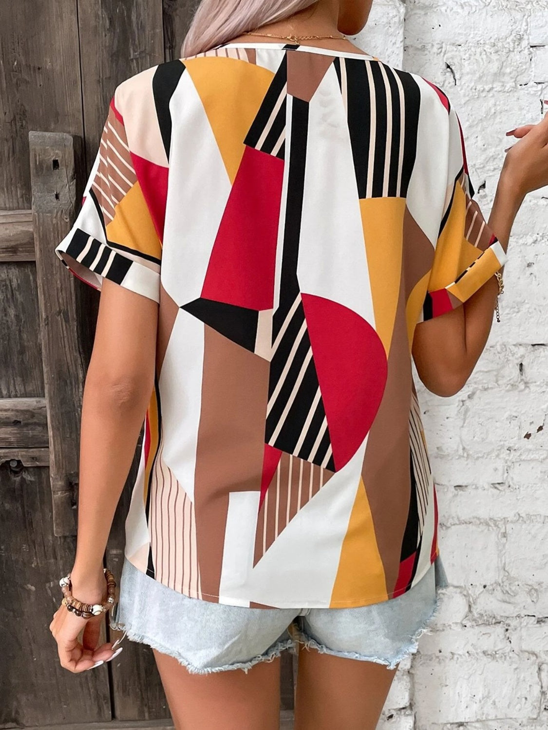 Neck Short Sleeve Blouse Margot Printed V-Neck Tiered Dress