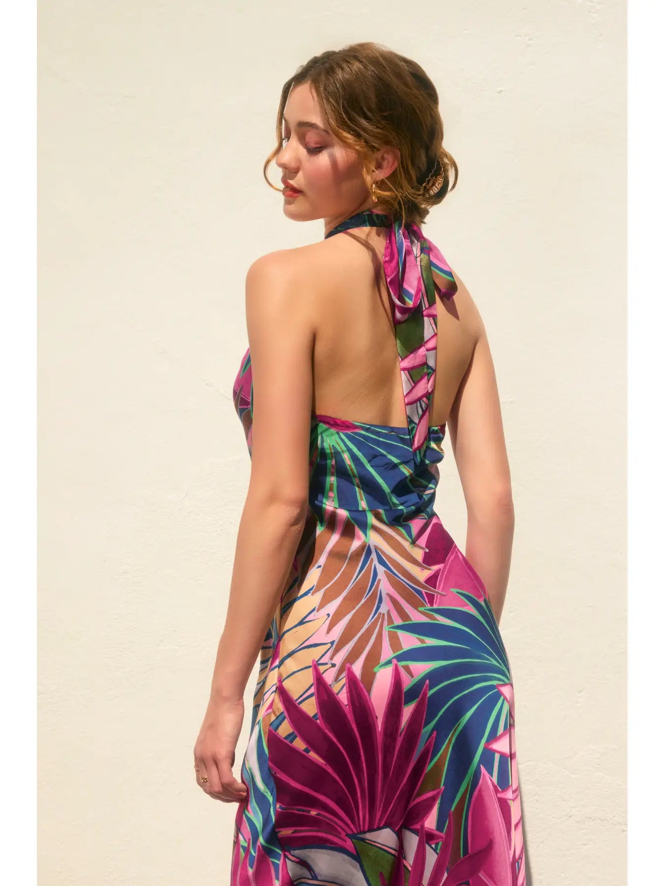 TROPICAL FUCHSIA Vivienne Halter Open-Back Maxi Dress