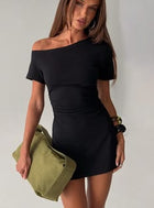 Avriana Off Shoulder T-Shirt Mini Dress Black