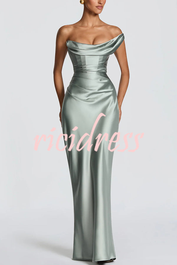 Sage Thalassa Satin One-Shoulder Maxi Dress