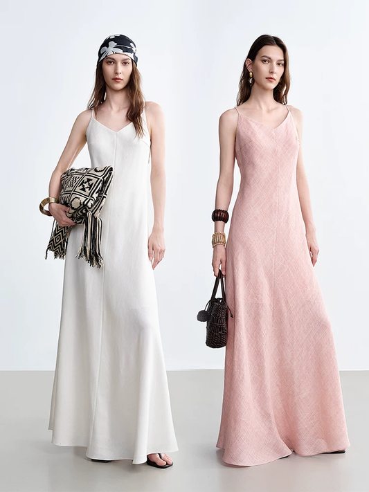 Soft Mist Powder Marina Tencel Linen Open-Back Dress