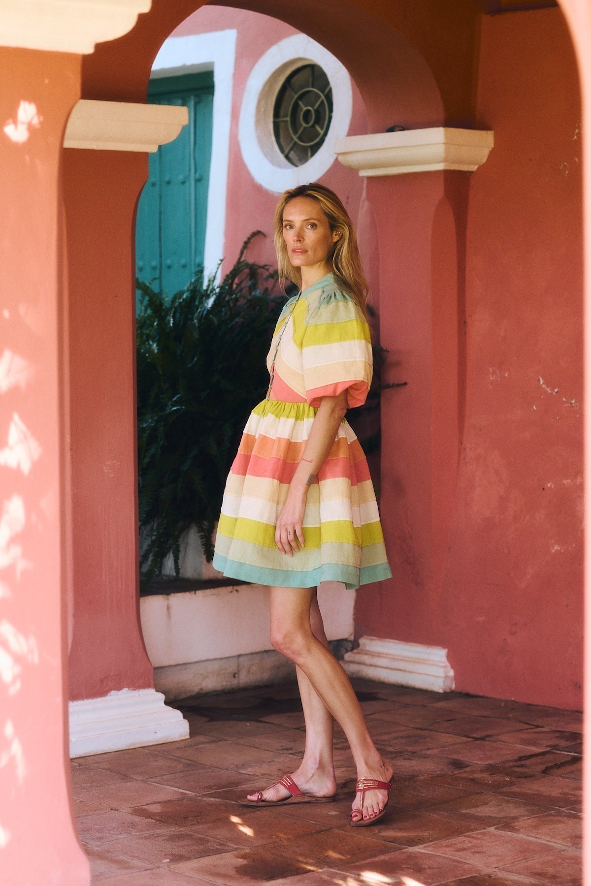 Mint & Coral Daisy Colorblock Linen Dress