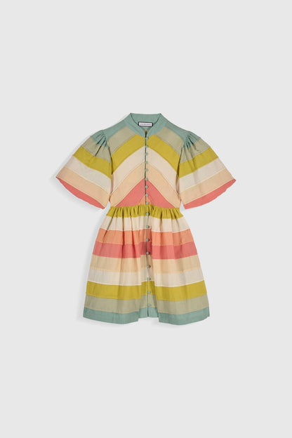 Mint & Coral Daisy Colorblock Linen Dress