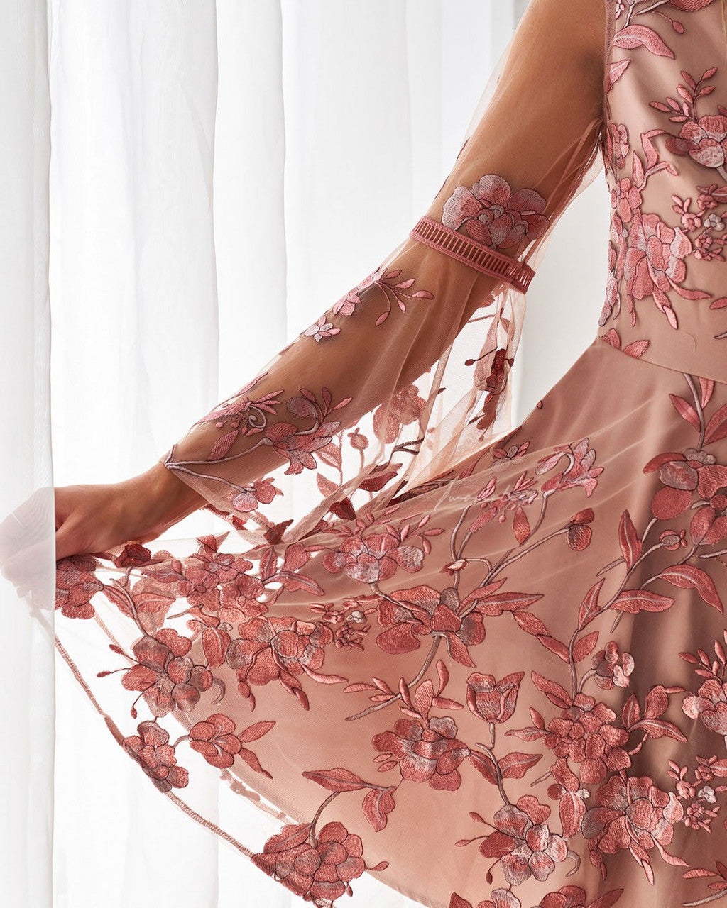 Embroidery Rose Margot Chiffon Midi Dress