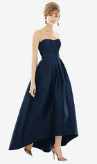 Strapless Satin High Low Dress with Pockets
