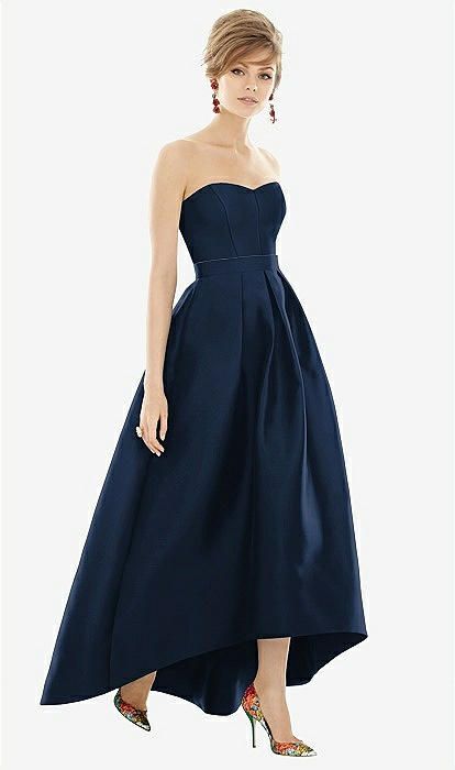 Strapless Satin High Low Dress with Pockets