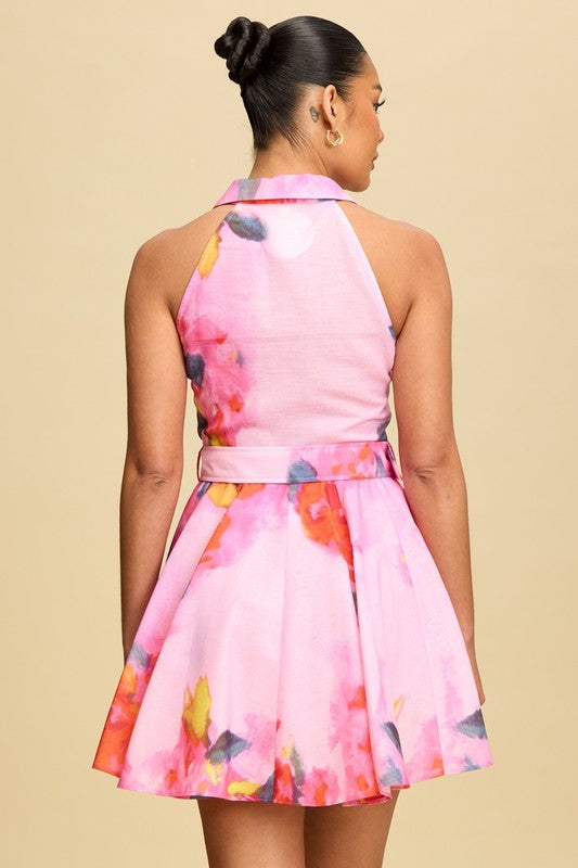 Pink Multi Santorini Belted Mini Dress - Pink Multi - Small