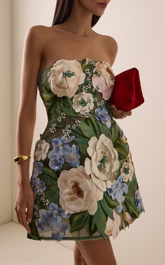 Roselle Hand-Embroidered Floral Mini Dress