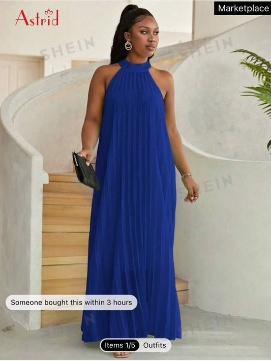 Shein Dresses | Shein Royal Blue Pleated Halter Maxi Dress | Color: Blue | Size: 20w
