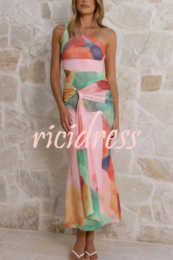 Blue Marlowe Printed One-Shoulder Maxi Dress