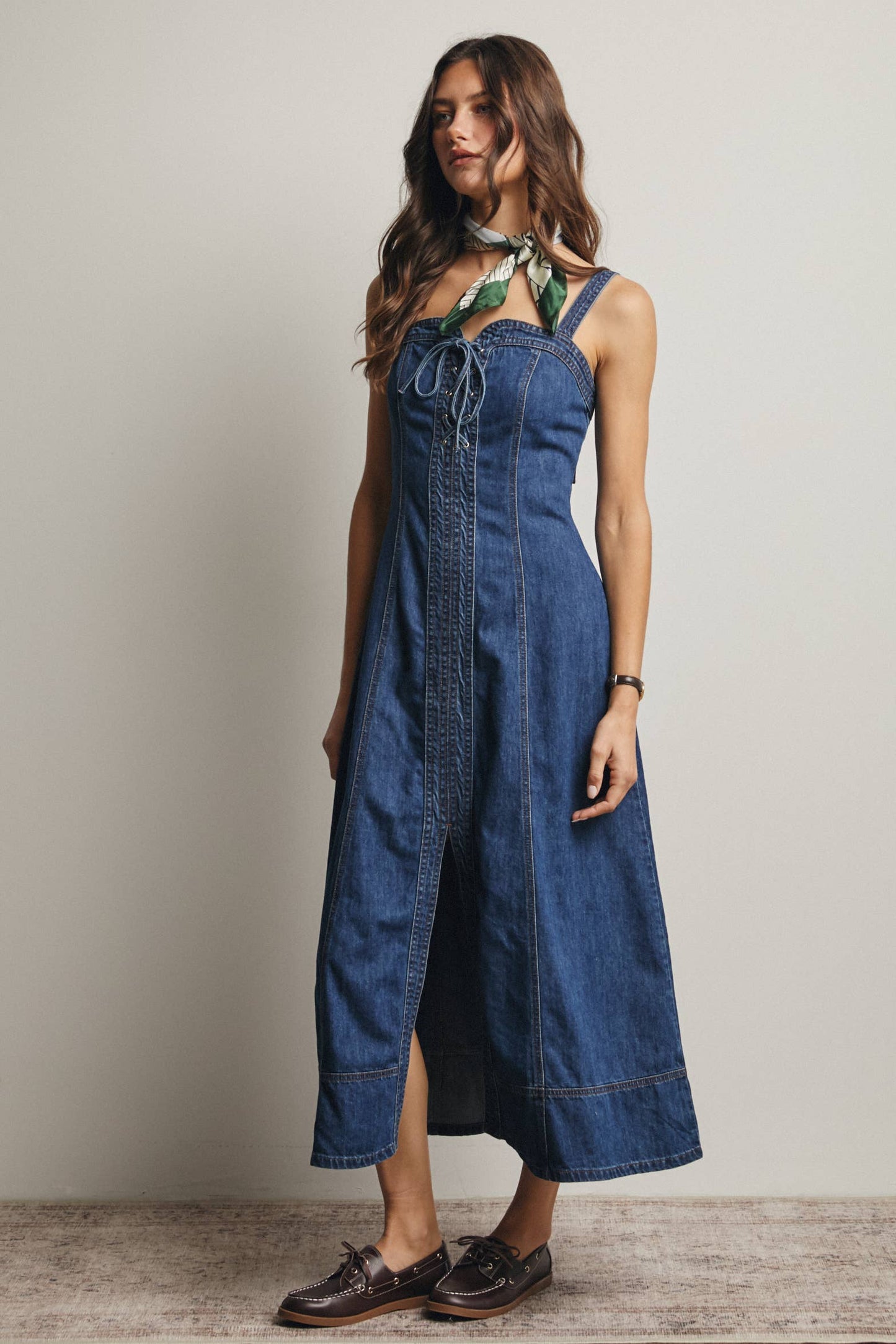 Up Denim Maxi Dress Madeline Lace-Up Denim Maxi Dress