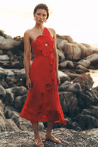 Amara One-Shoulder Cutwork Midi Dress