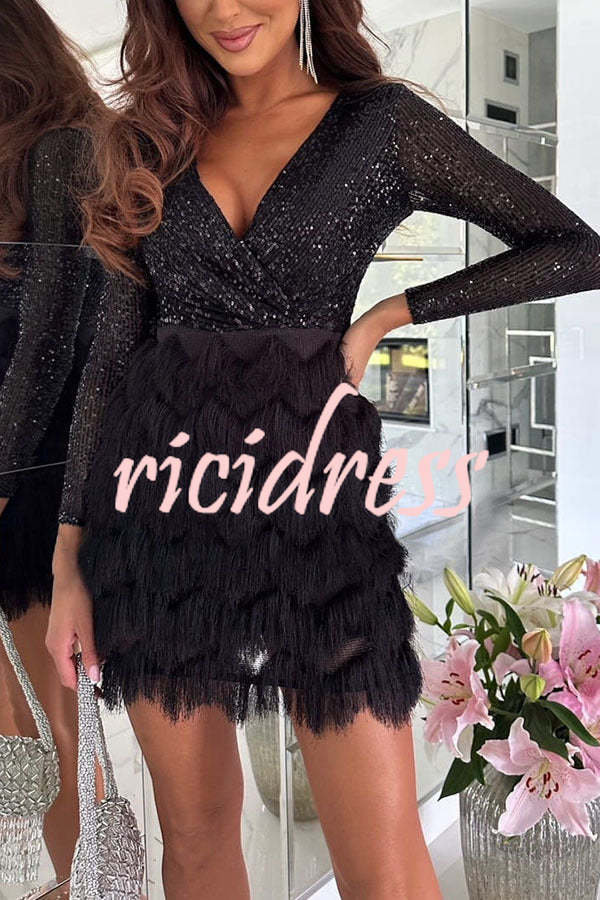 Green Vivienne Sequin Patchwork Mini Dress