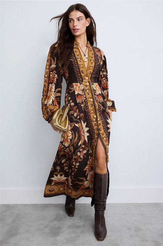 Margot Buttoned Puff Sleeve Maxi Dress