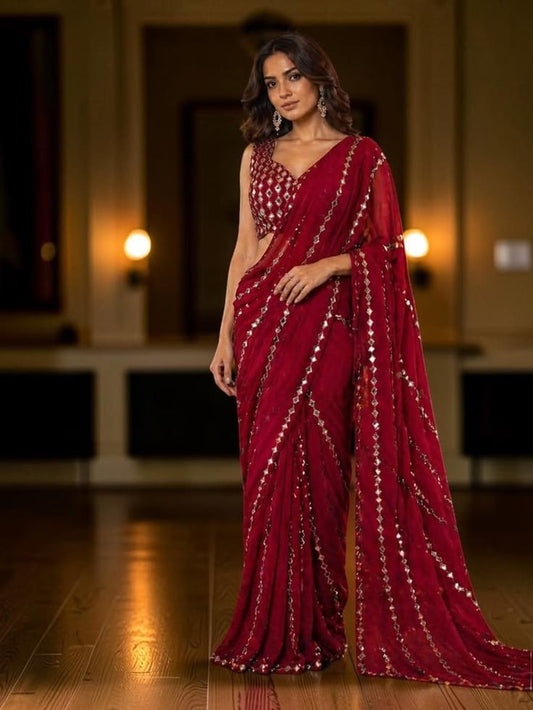 Priya Mirror Work Saree