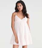 Aeropostale Womens' Solid V-Neck Crocheted Babydoll Mini Dress - Pink - Size S - Cotton