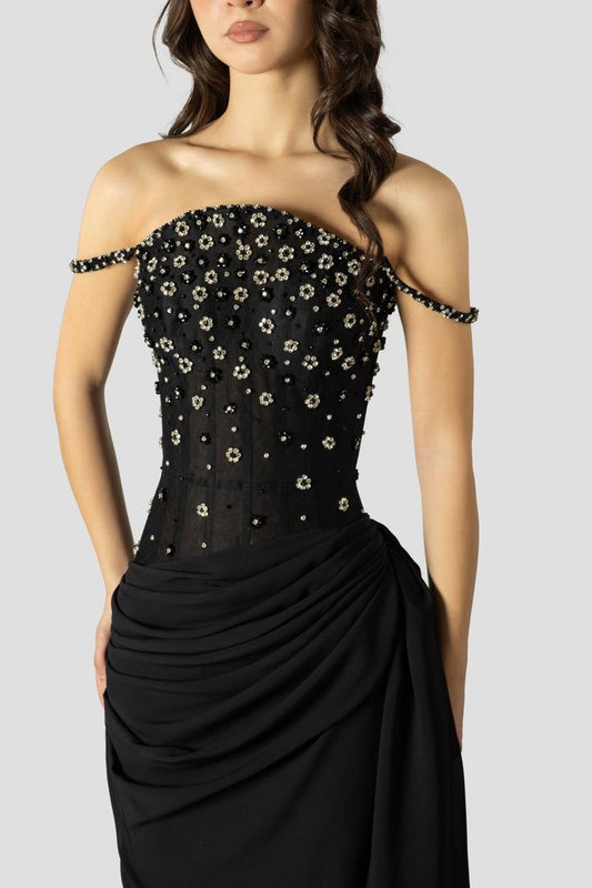 Isabelle Floral Embroidered Draped Dress