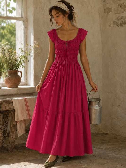 Lauretta Milkmaid Maxi Dress in Pink