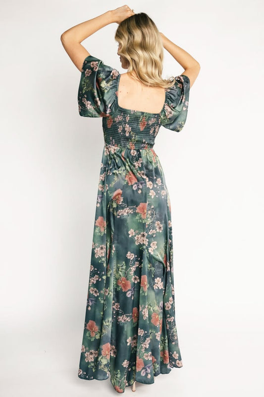 Caterina Floral Maxi Dress in Dark Green