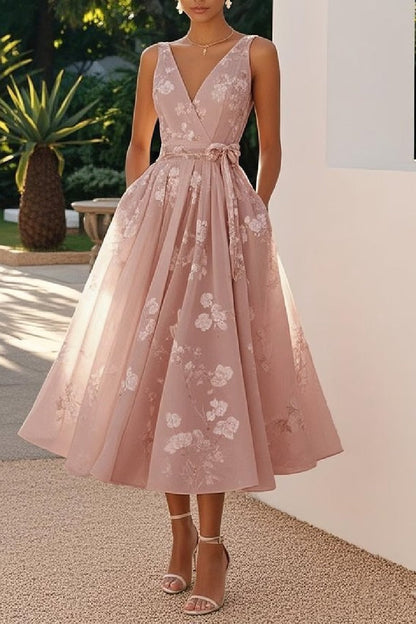 Yellow Adelaide Lace A-Line Tea Length Dress
